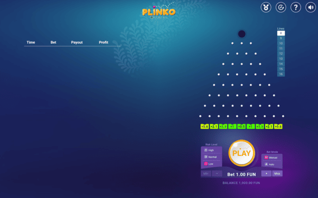 Plinko game main screen